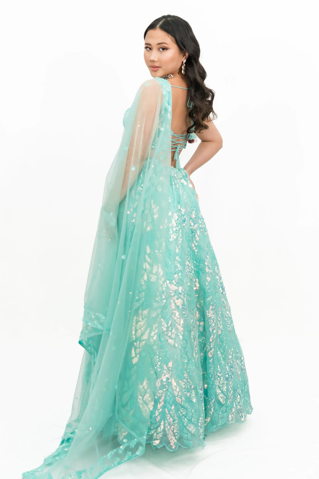 Ice Blue Sequined Lehenga (Outside Ontario) - MyEthnikRentals