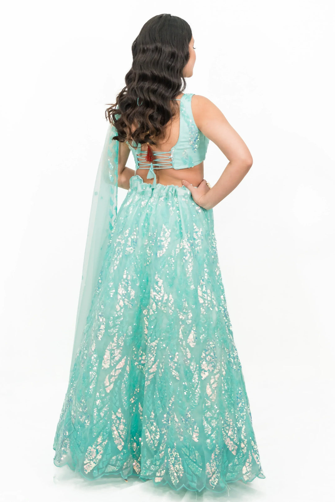 Ice Blue Sequined Lehenga (Outside Ontario) - MyEthnikRentals