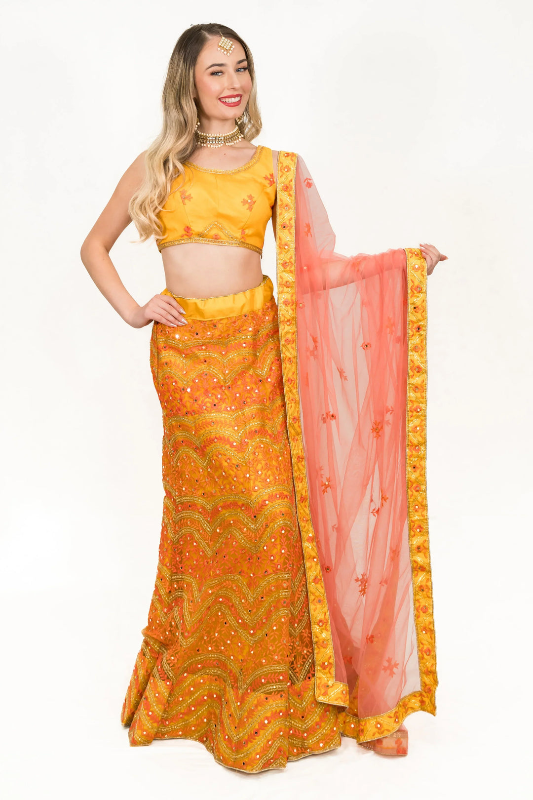 Mustard Yellow Sequined Lehenga (Outside Ontario) - MyEthnikRentals