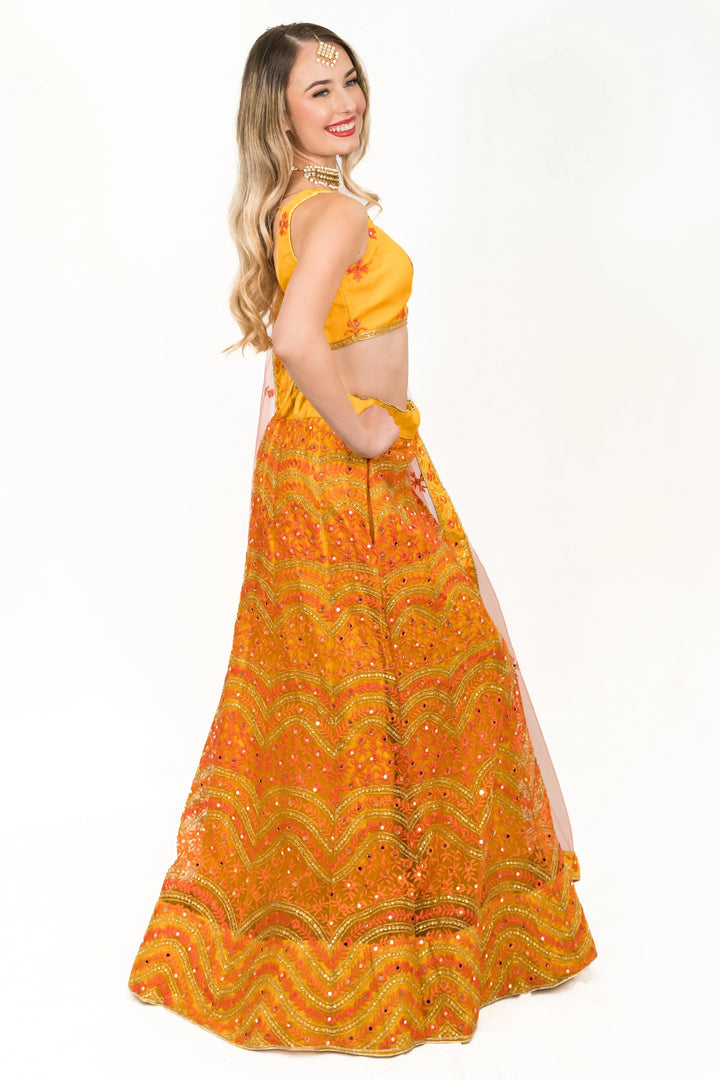 Mustard Yellow Sequined Lehenga (Outside Ontario) - MyEthnikRentals