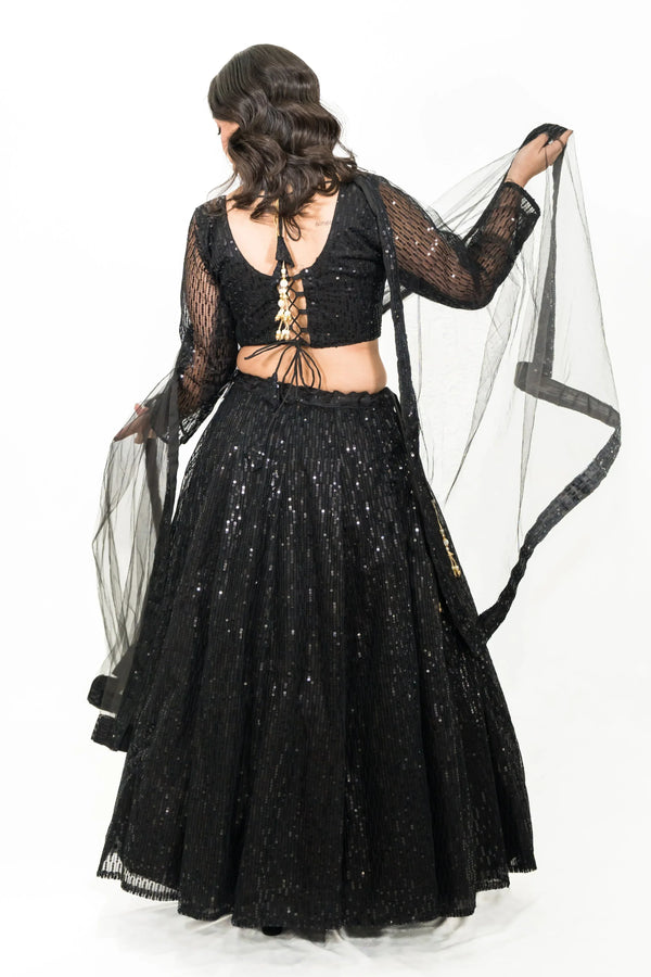 Black Sequined Net Lehenga (Outside Ontario) - MyEthnikRentals