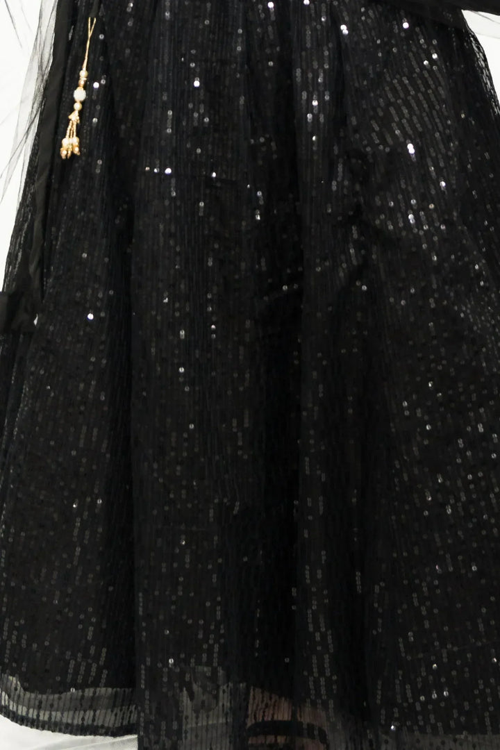Black Sequined Net Lehenga - MyEthnikRentals