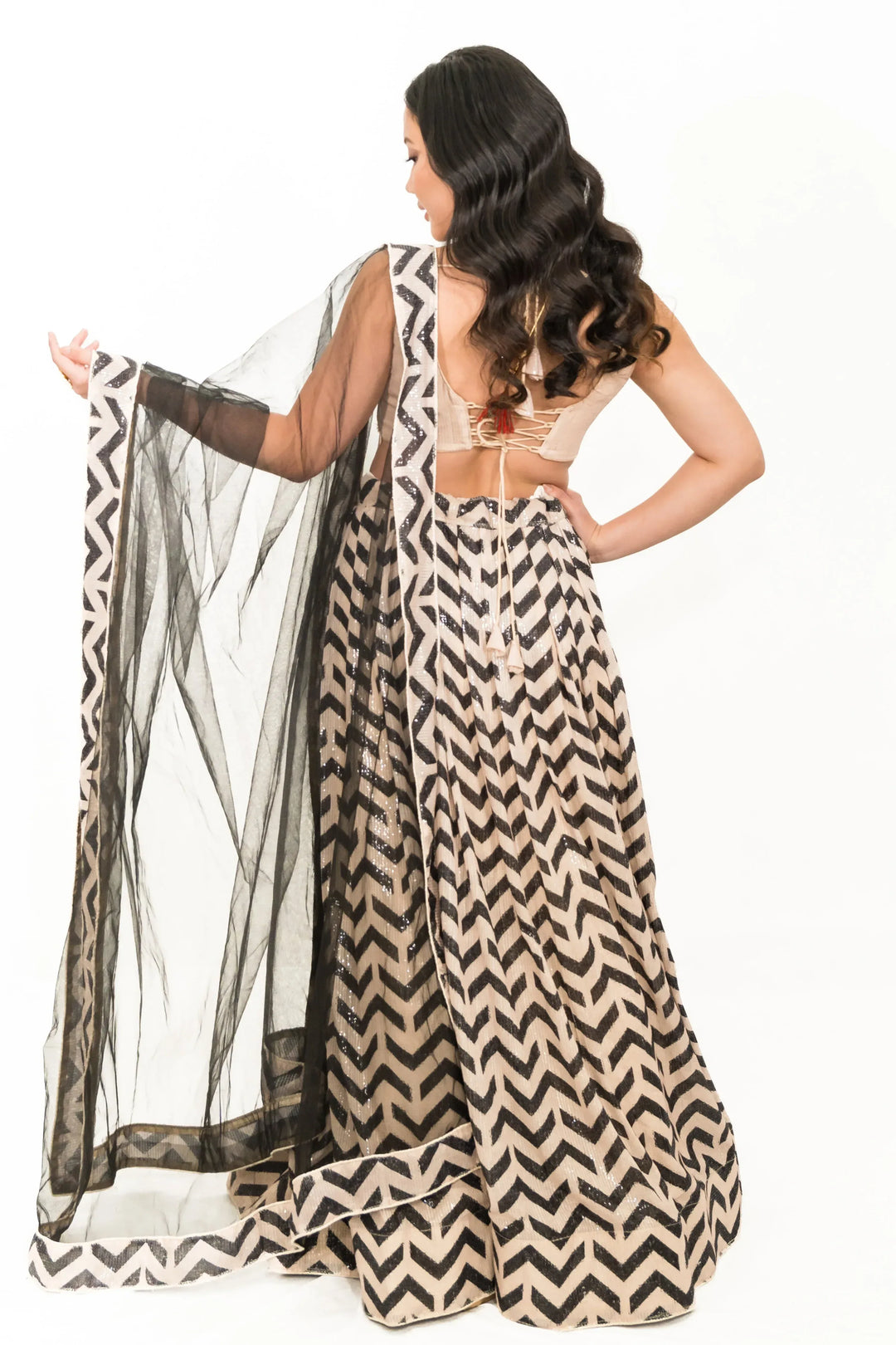 Black Chevron Embroidered Lehenga (Outside Ontario) - MyEthnikRentals