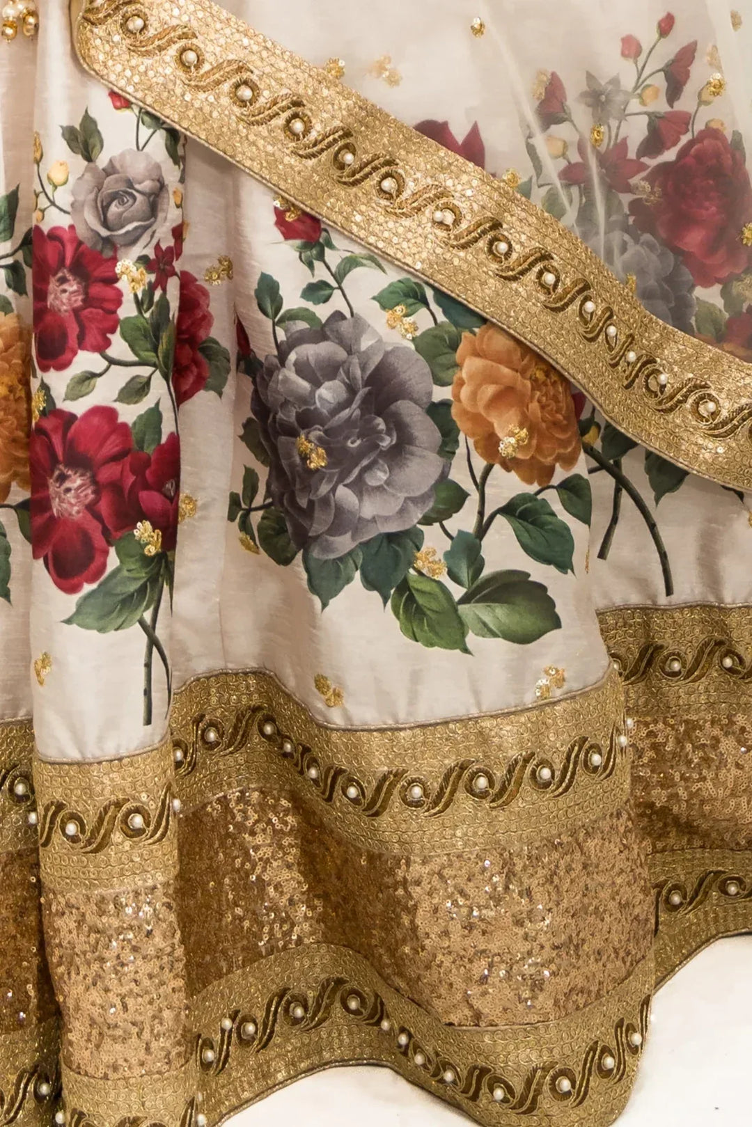 Cream Floral Printed Lehenga (Outside Ontario) - MyEthnikRentals