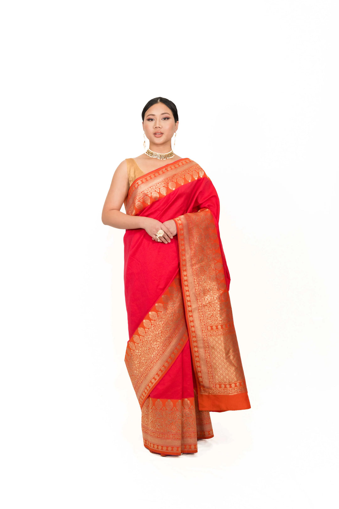 Strawberry Pink Embroidered Saree (Outside Ontario) - MyEthnikRentals