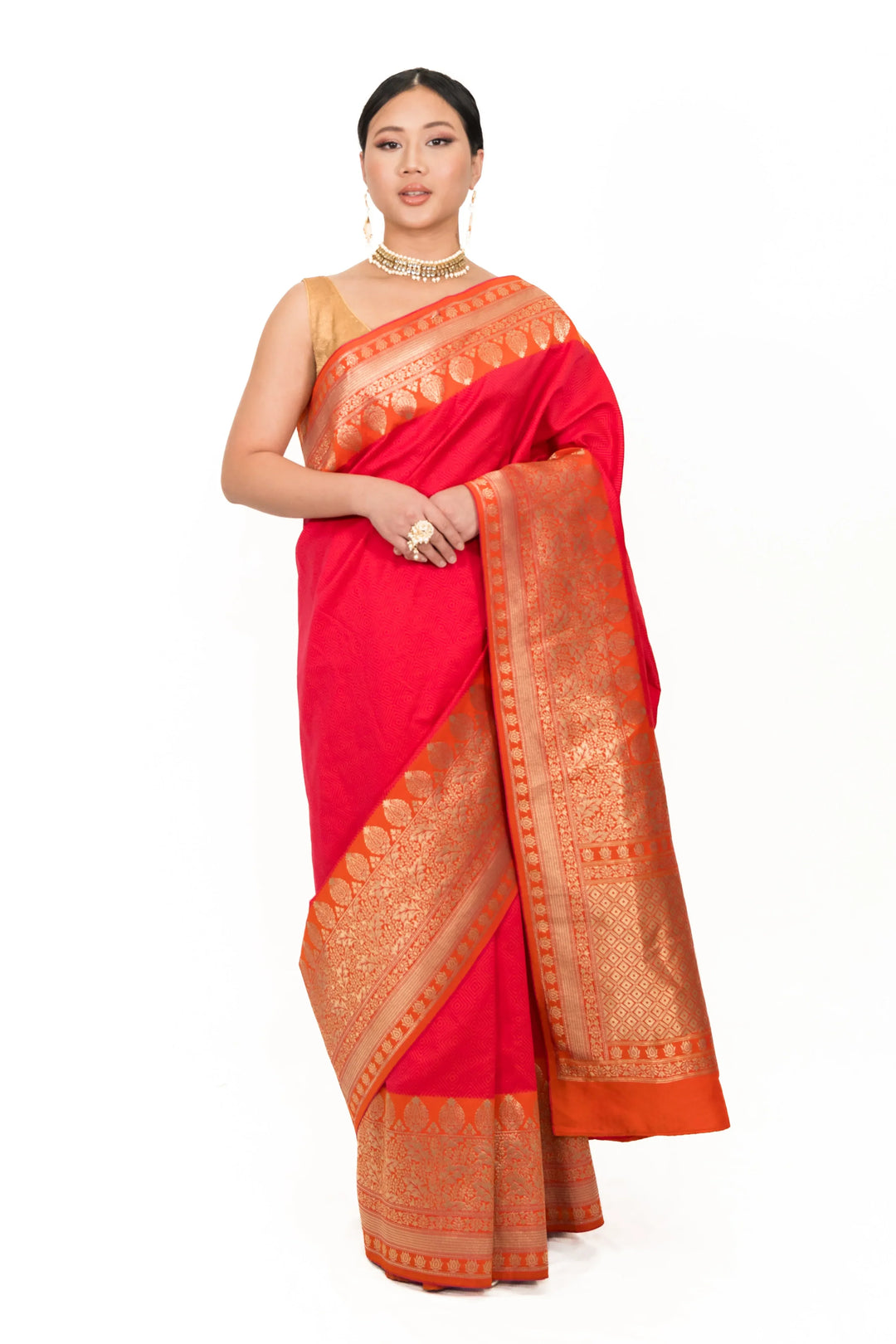 Strawberry Pink Embroidered Saree - MyEthnikRentals
