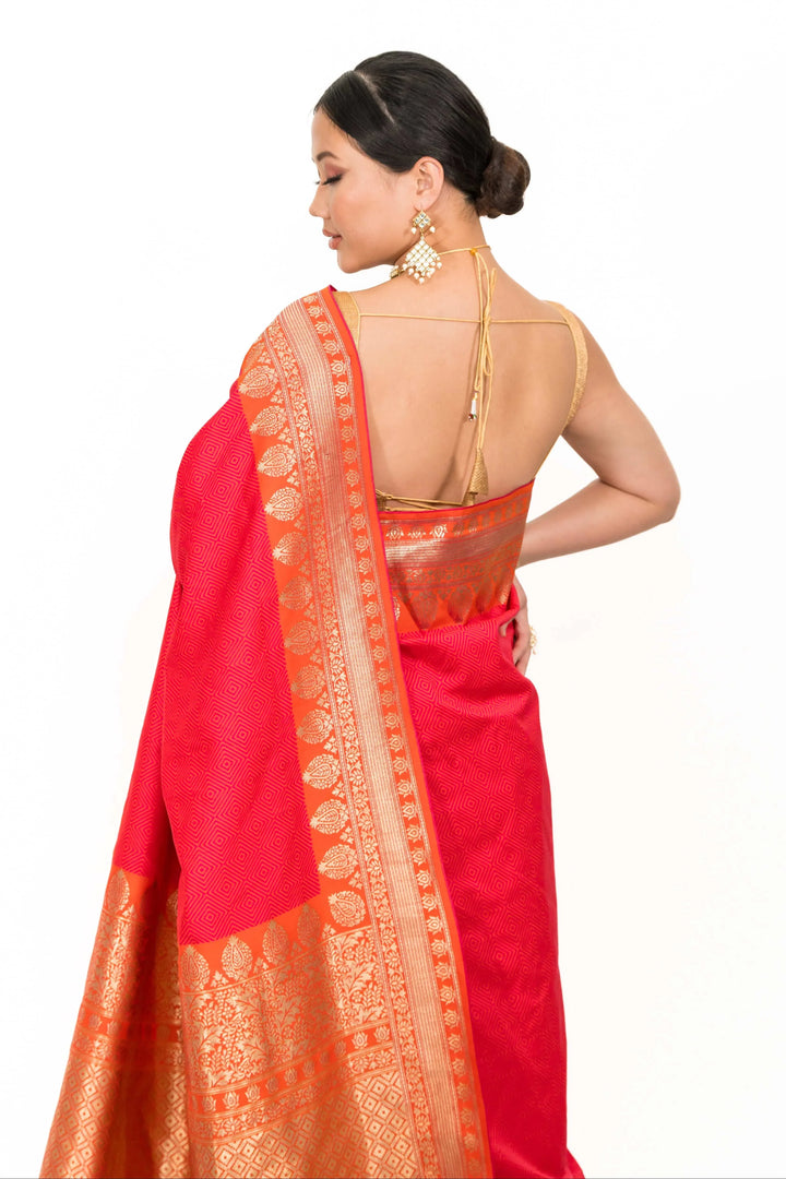 Strawberry Pink Embroidered Saree (Outside Ontario) - MyEthnikRentals