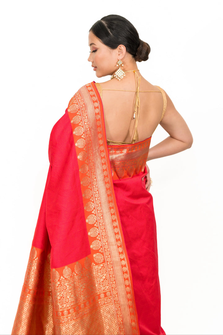 Strawberry Pink Embroidered Saree - MyEthnikRentals