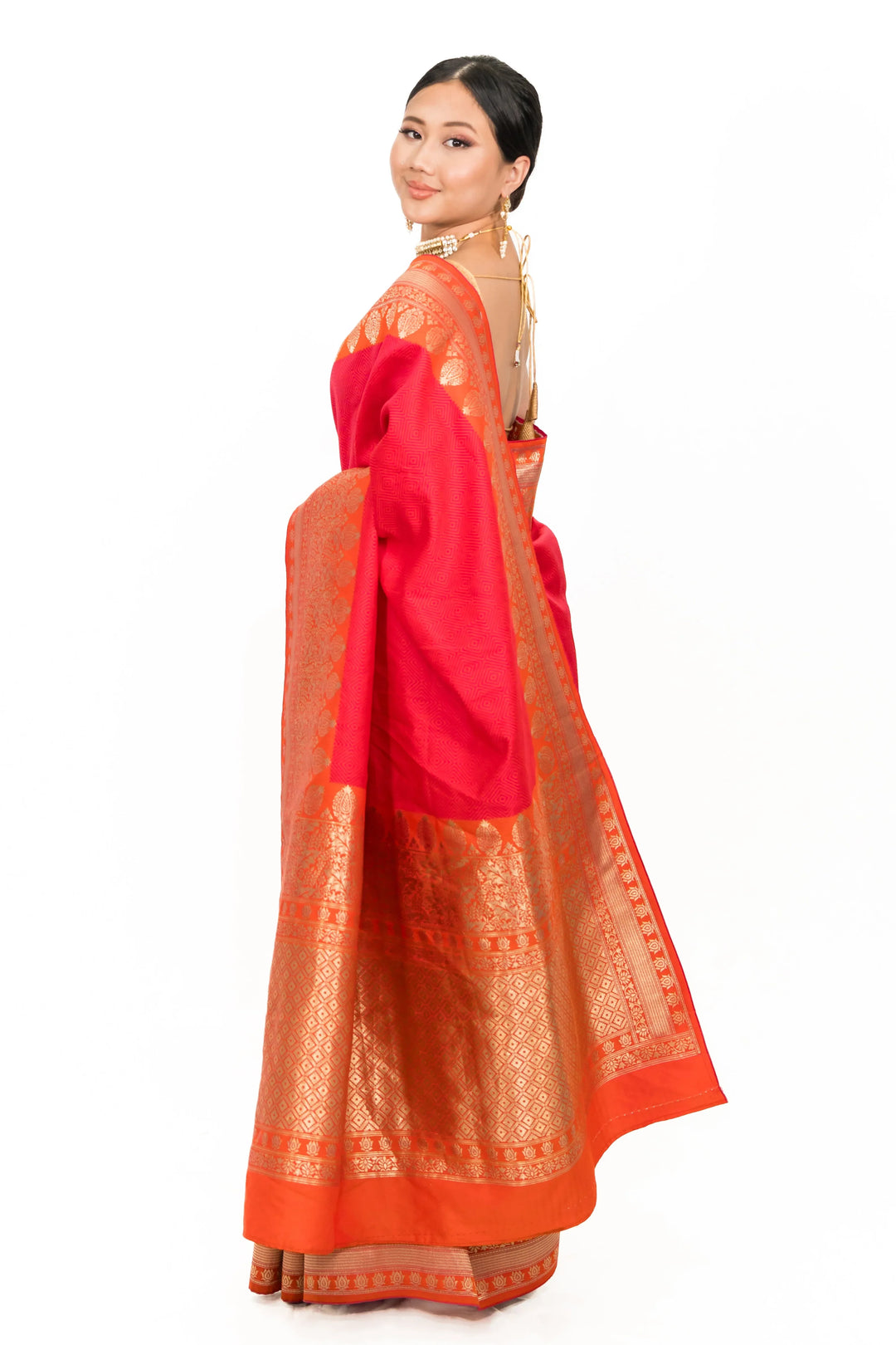 Strawberry Pink Embroidered Saree - MyEthnikRentals
