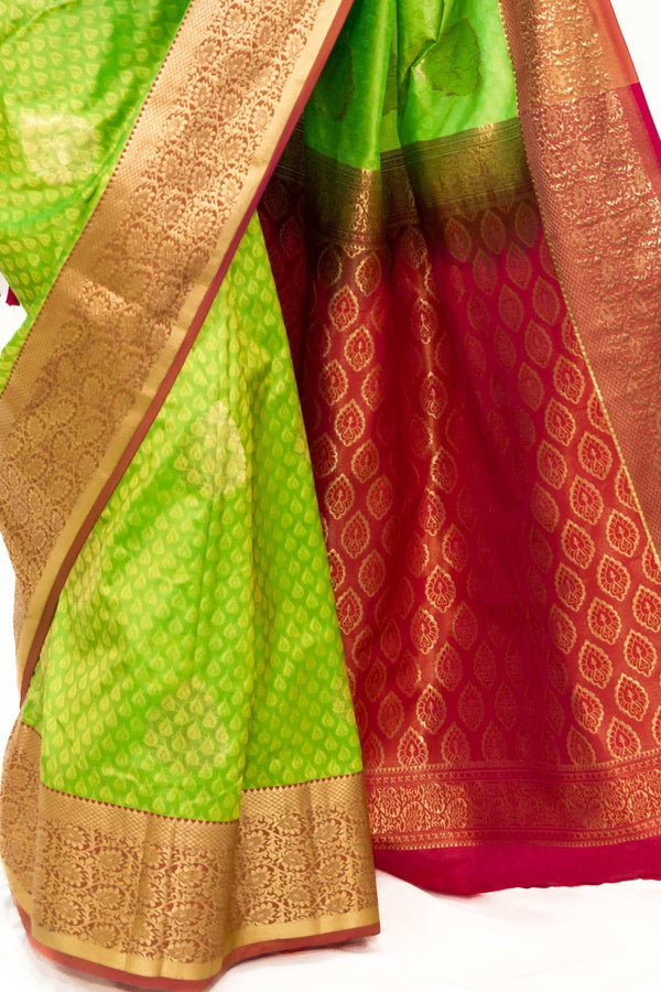 Lime Green Banarsi Saree (Outside Ontario) - MyEthnikRentals