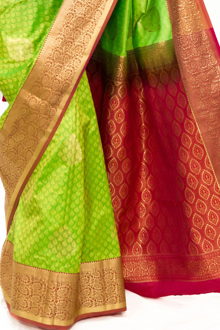 Lime Green Banarsi Saree - MyEthnikRentals