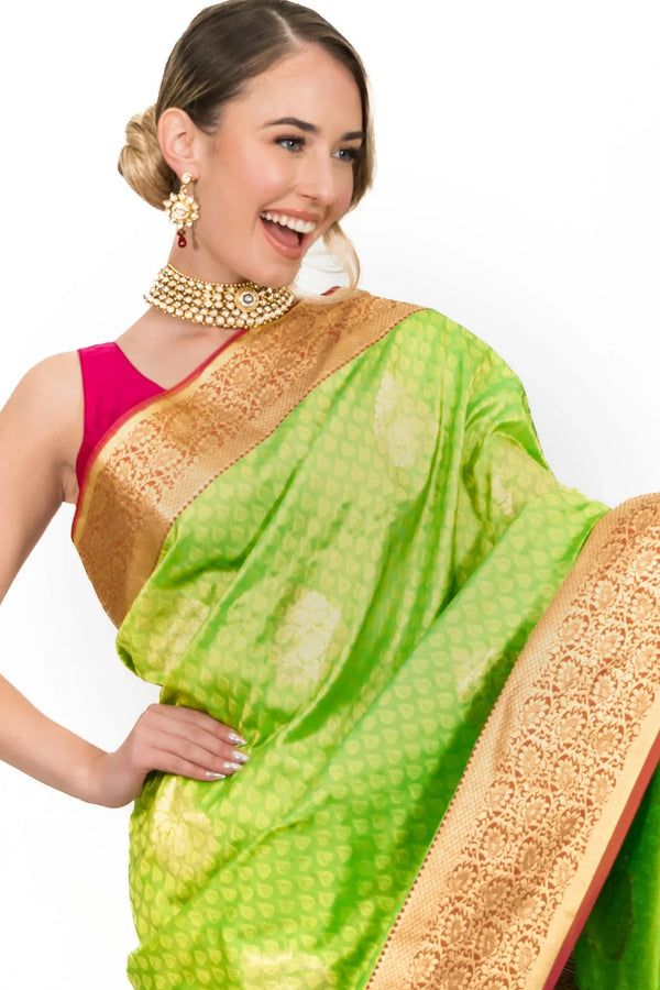 Lime Green Banarsi Saree - MyEthnikRentals