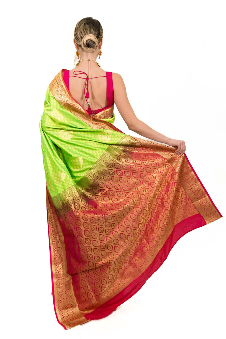Lime Green Banarsi Saree (Outside Ontario) - MyEthnikRentals
