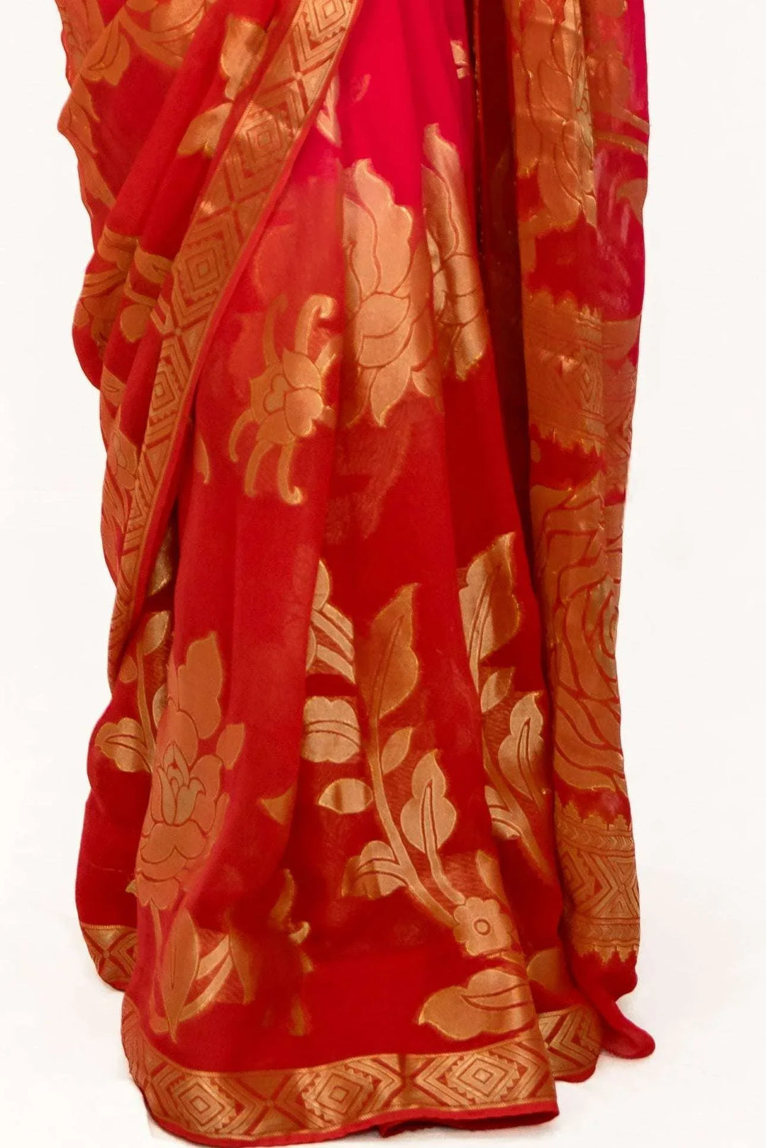 Carrot Red Gerogette Saree (Outside Ontario) - MyEthnikRentals