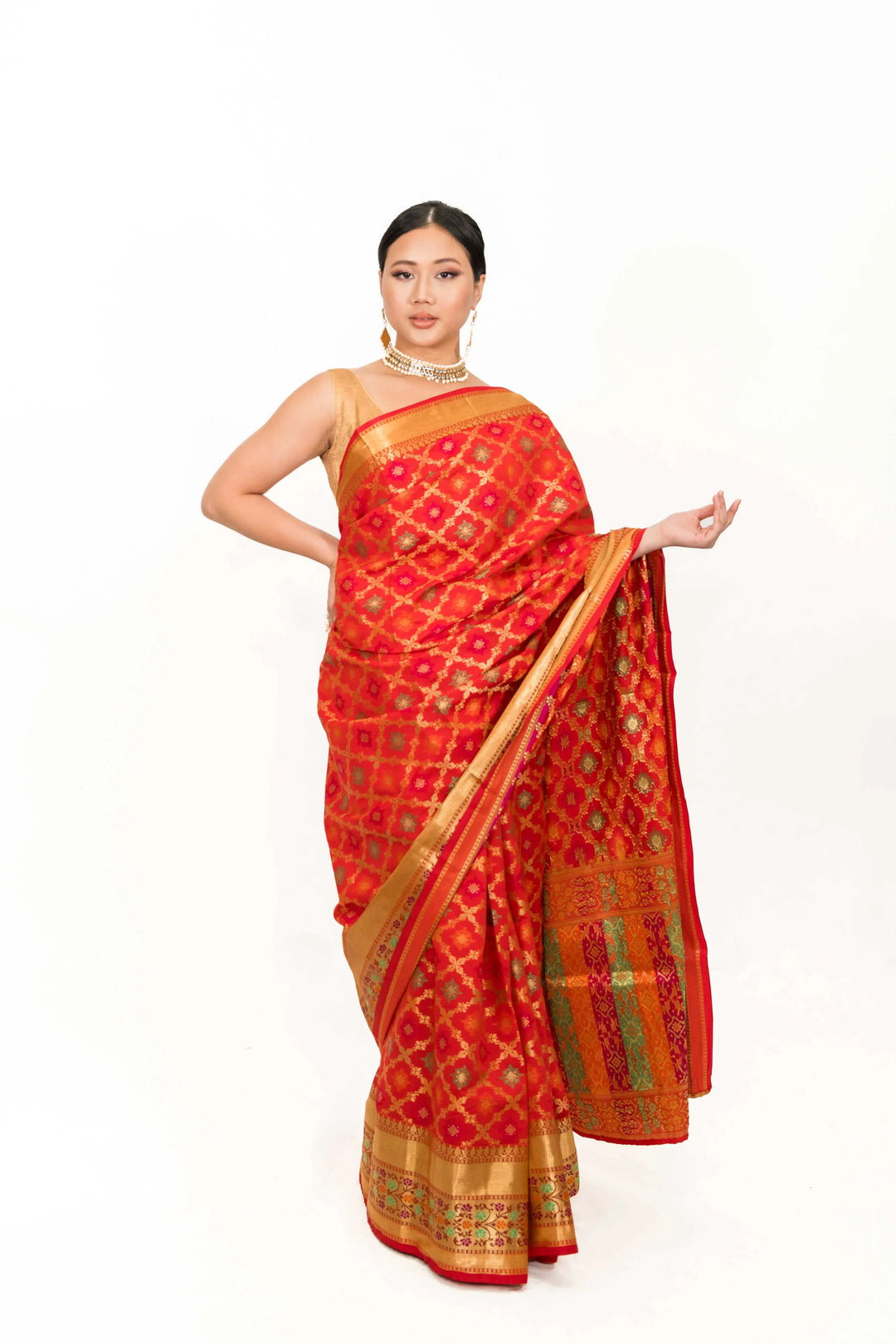Rust Red Woven Saree (Outside Ontario) - MyEthnikRentals