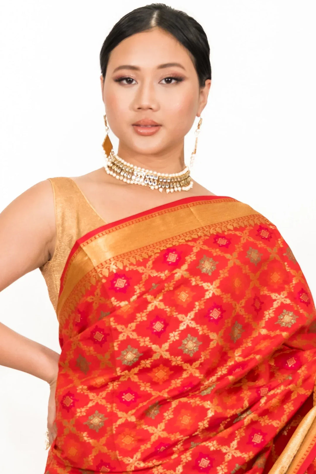 Rust Red Woven Saree - MyEthnikRentals