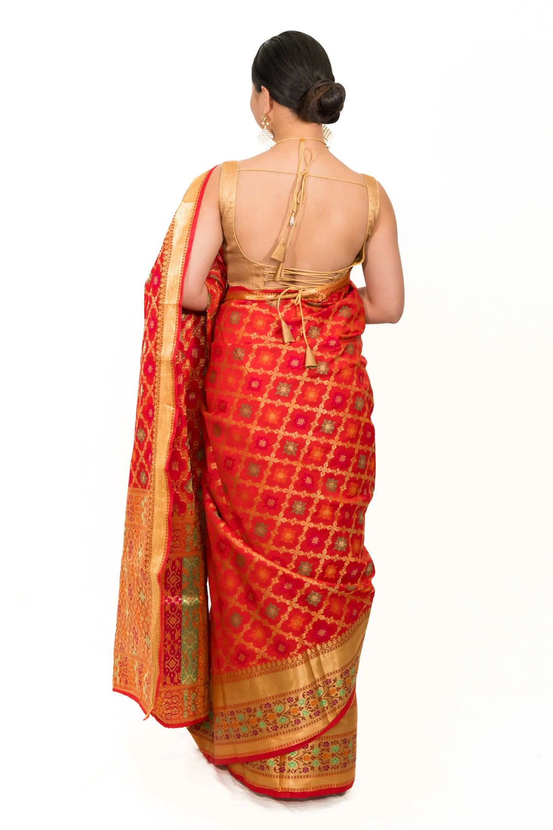 Rust Red Woven Saree (Outside Ontario) - MyEthnikRentals