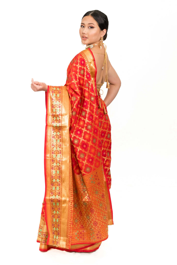 Rust Red Woven Saree (Outside Ontario) - MyEthnikRentals