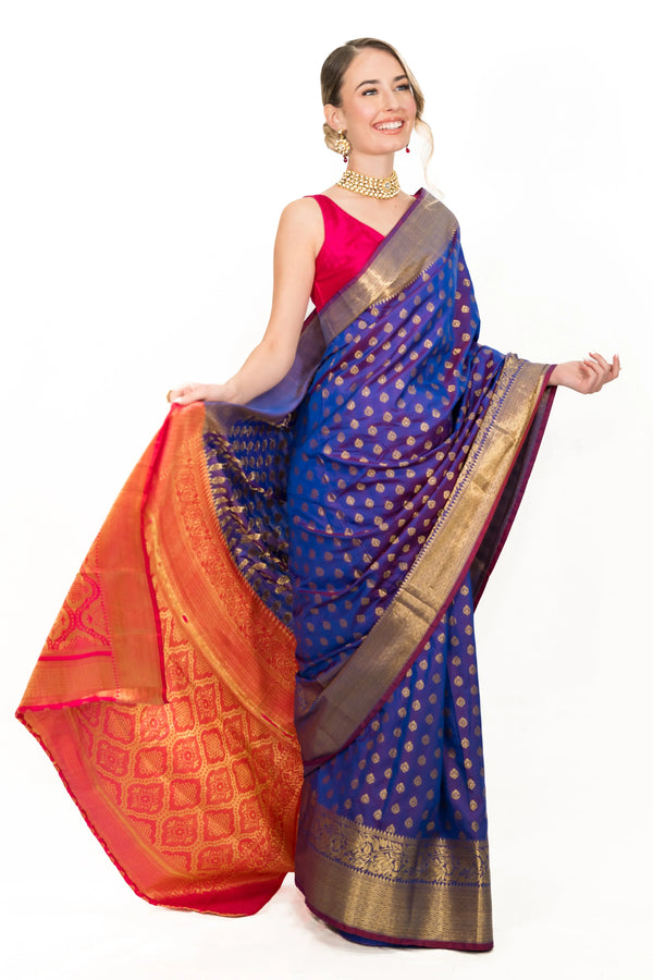 Electric Purple Silk Saree - MyEthnikRentals