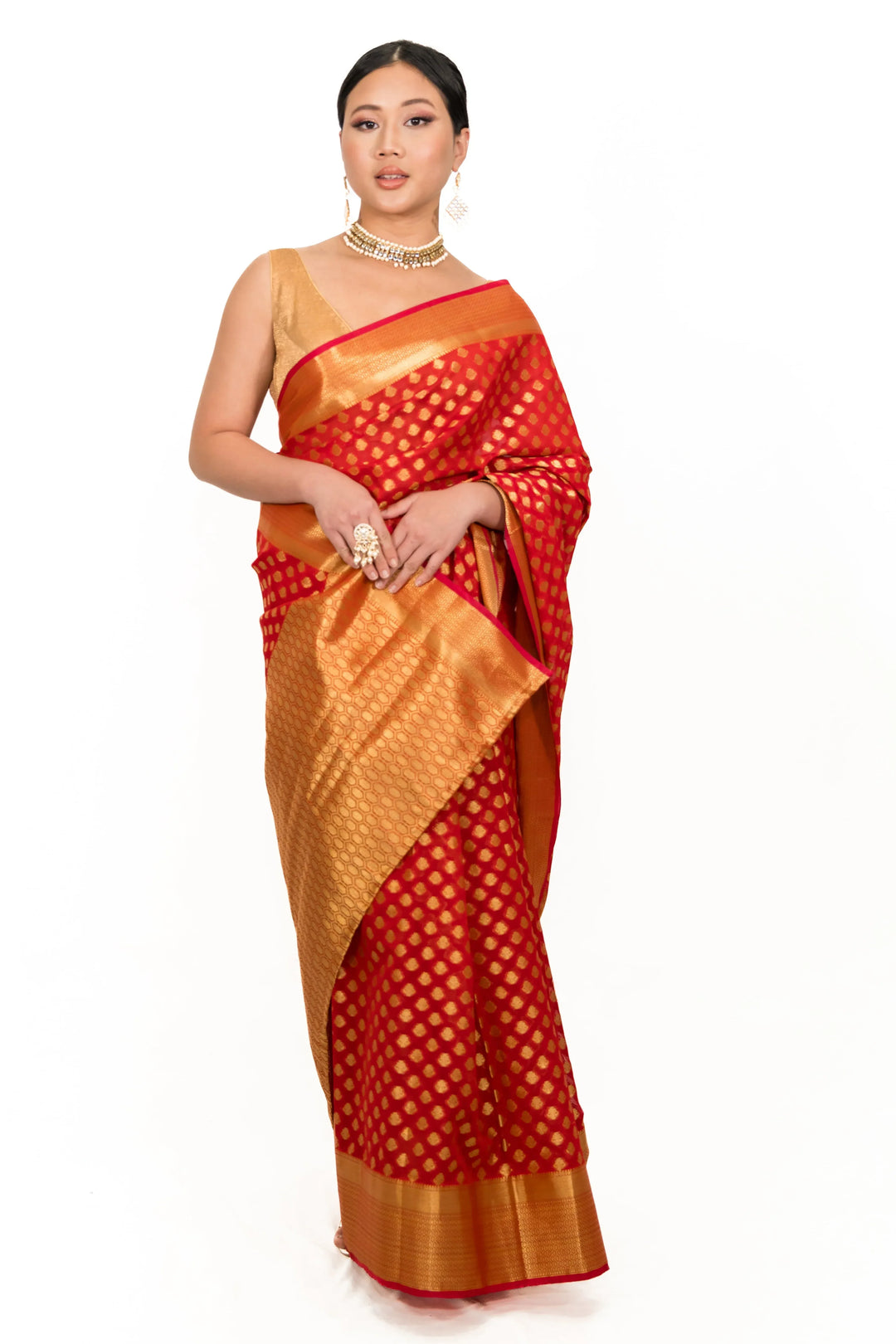 Red Polka Dot Saree - MyEthnikRentals