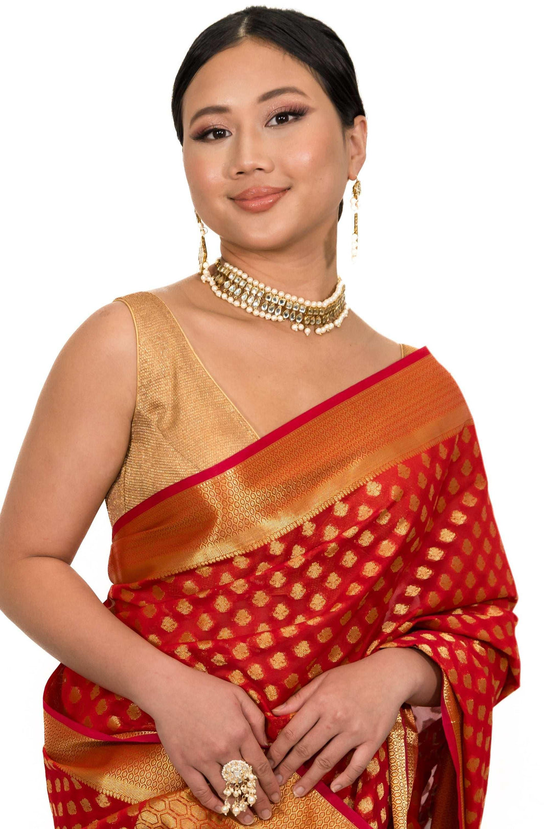 Red Polka Dot Saree (Outside Ontario) - MyEthnikRentals