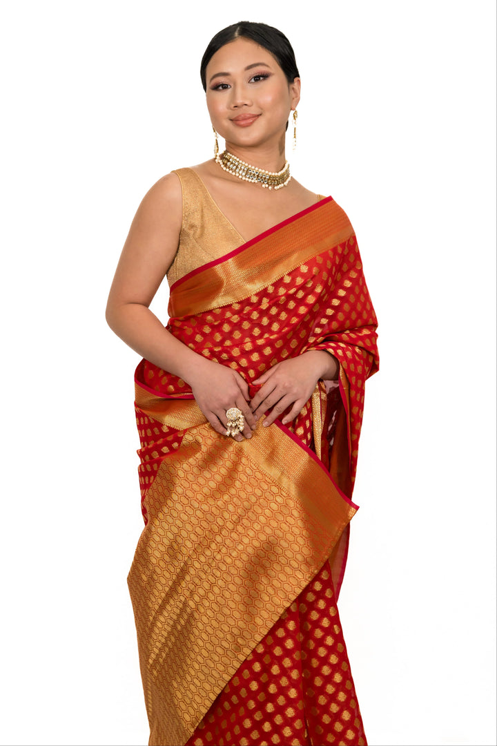 Red Polka Dot Saree - MyEthnikRentals