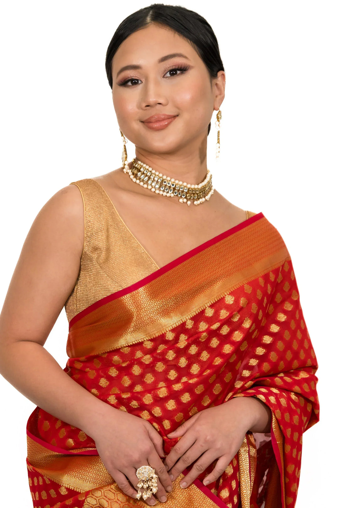 Red Polka Dot Saree - MyEthnikRentals