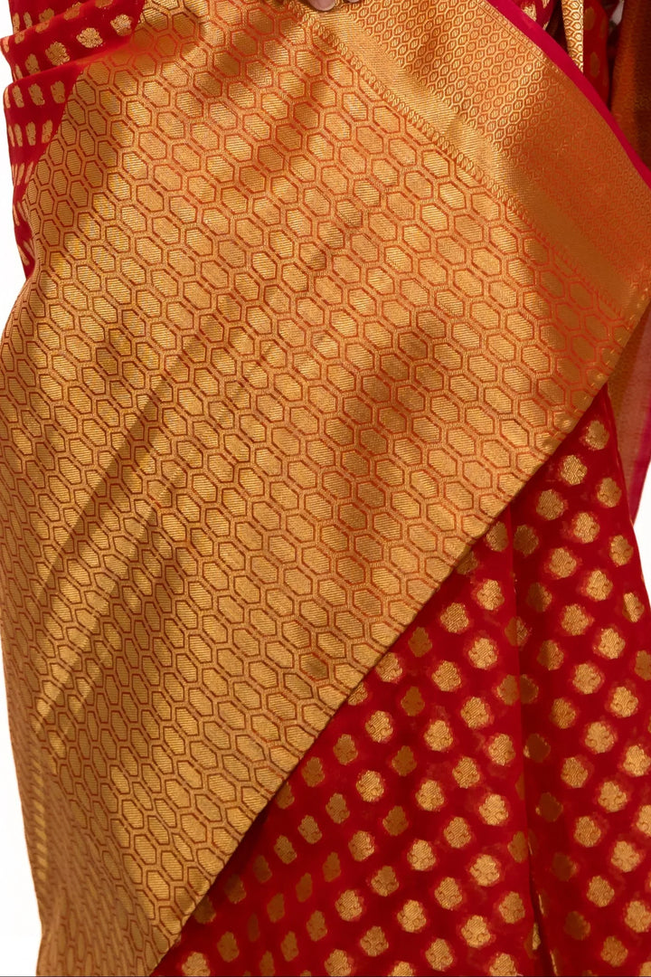 Red Polka Dot Saree - MyEthnikRentals