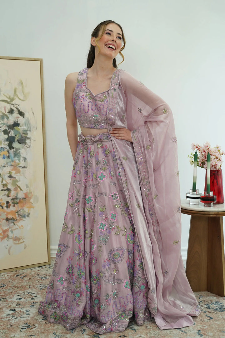 Lilac Bloom Sequin Lehenga - MyEthnikRentals