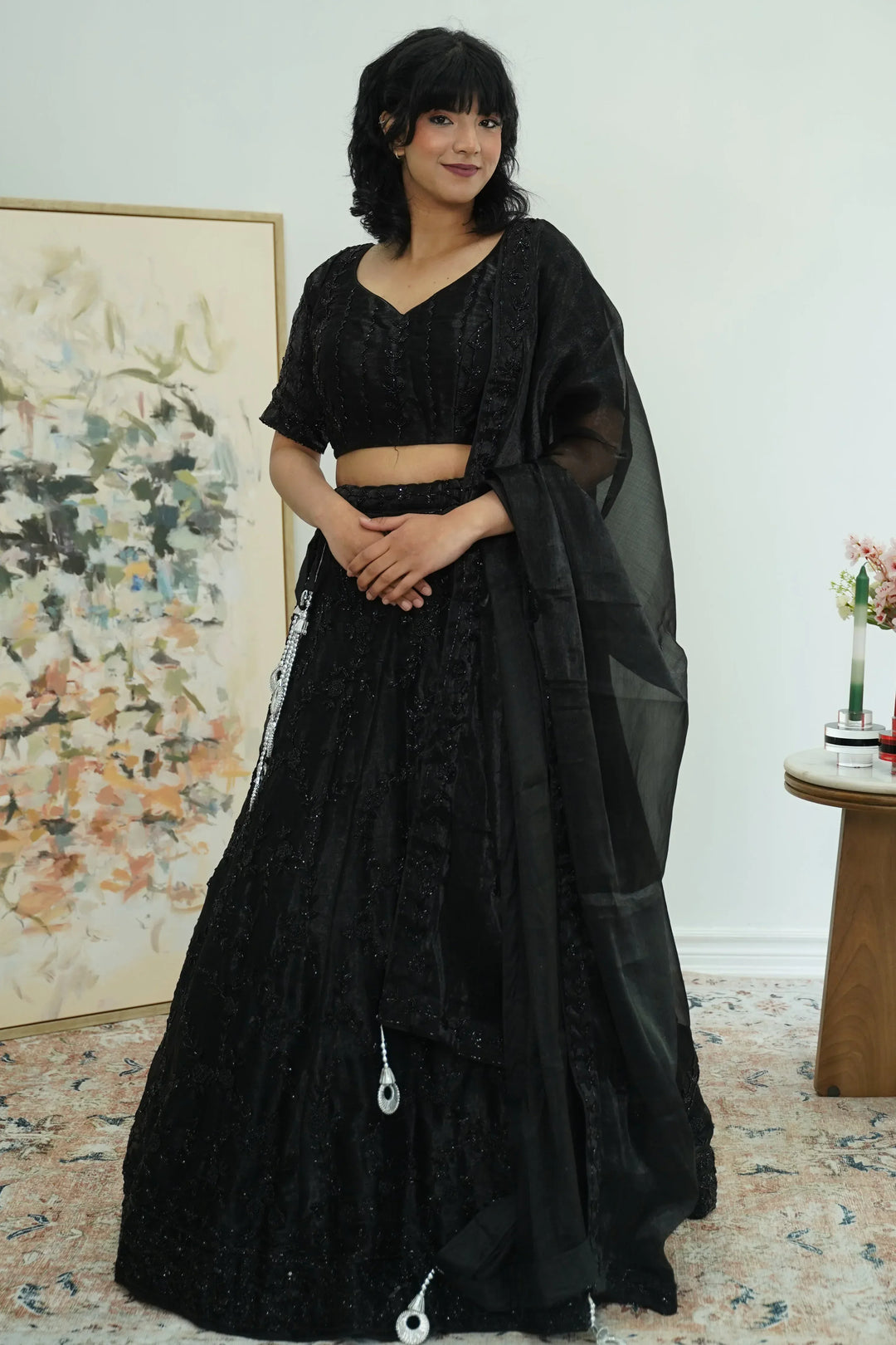 Noir Charisma Embellished Lehenga - MyEthnikRentals