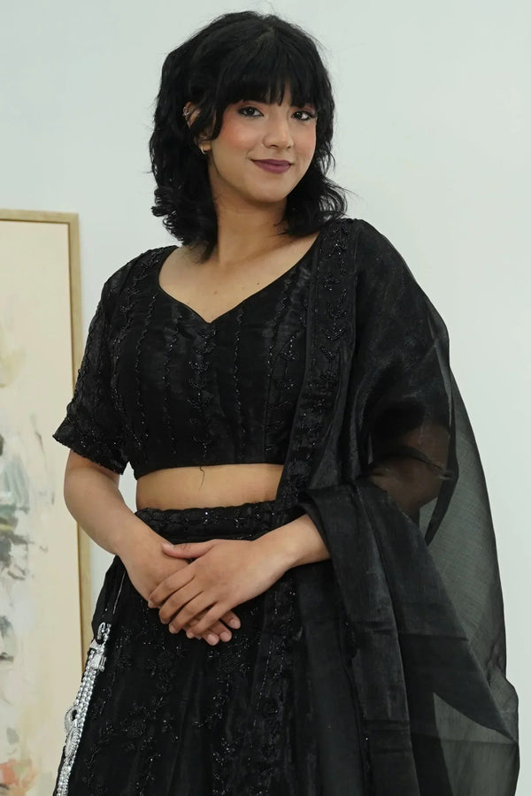 Noir Charisma Embellished Lehenga (Outside Ontario) - MyEthnikRentals