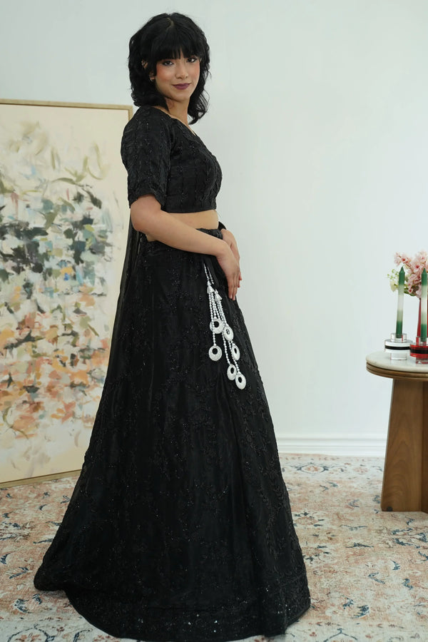 Noir Charisma Embellished Lehenga (Outside Ontario) - MyEthnikRentals