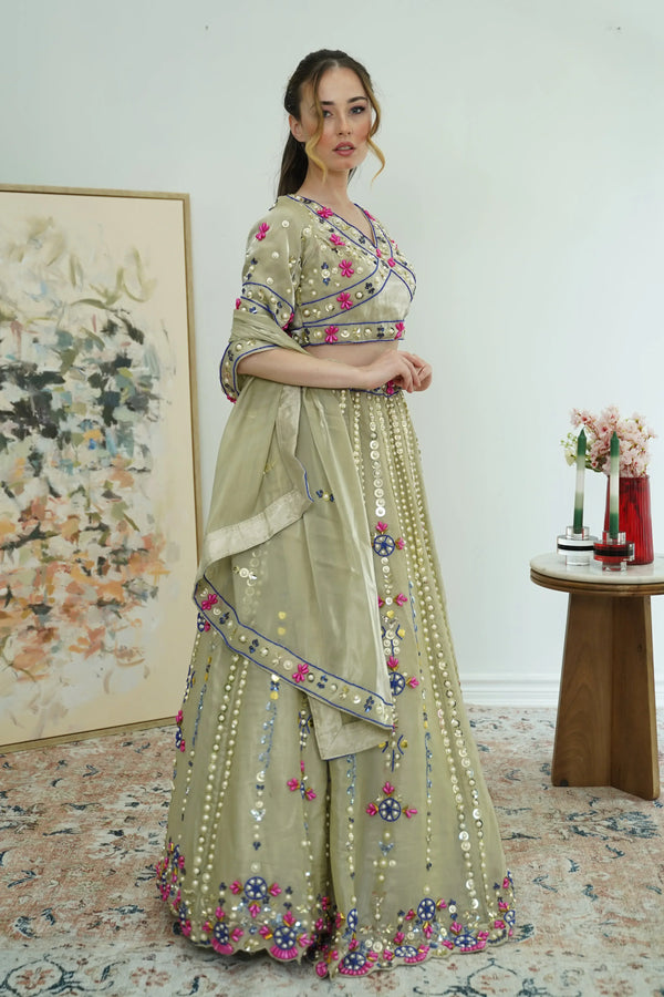 Olive Mirror Garden Lehenga (Outside Ontario) - MyEthnikRentals