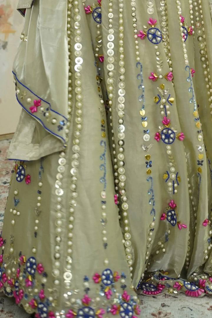 Olive Mirror Garden Lehenga - MyEthnikRentals