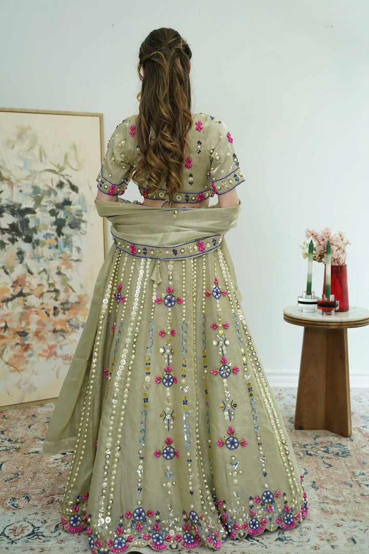 Olive Mirror Garden Lehenga - MyEthnikRentals
