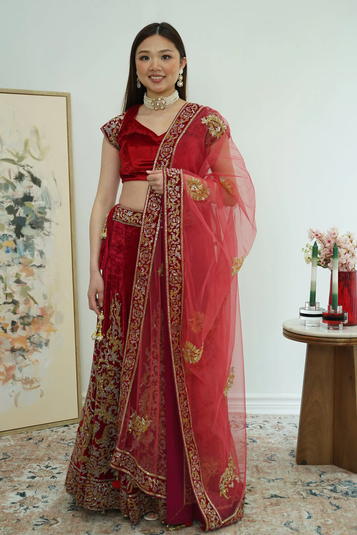 Maroon Gold Silver Lehenga (Outside Ontario) - MyEthnikRentals