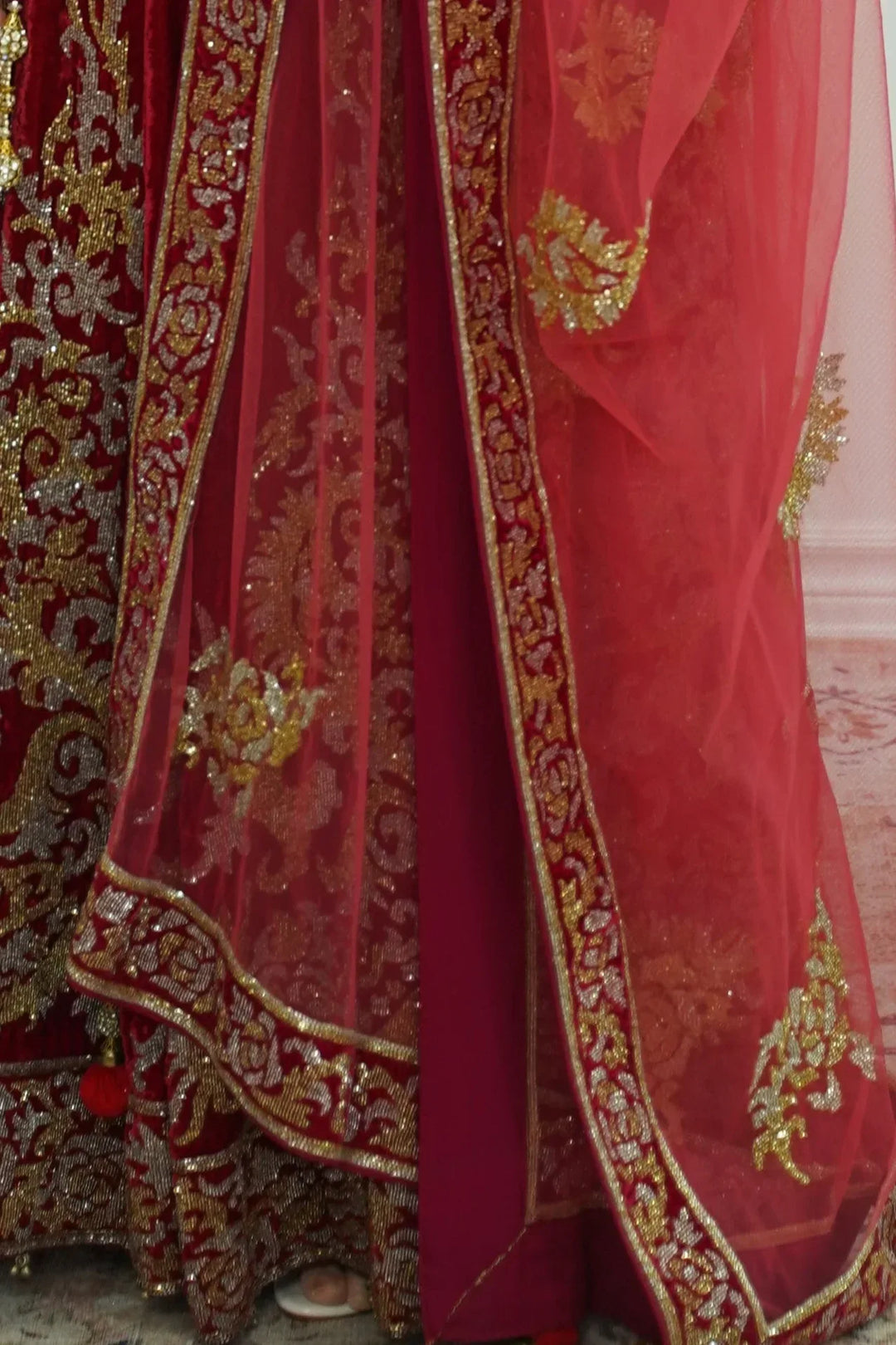 Maroon Gold Silver Lehenga (Outside Ontario) - MyEthnikRentals