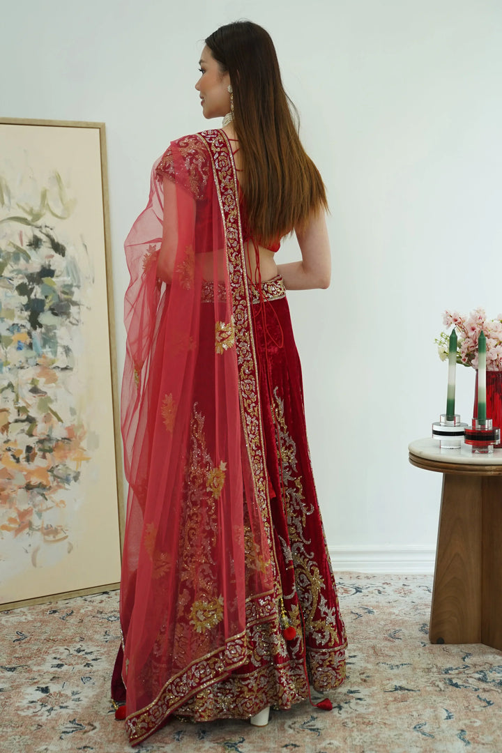 Maroon Gold Silver Lehenga (Outside Ontario) - MyEthnikRentals
