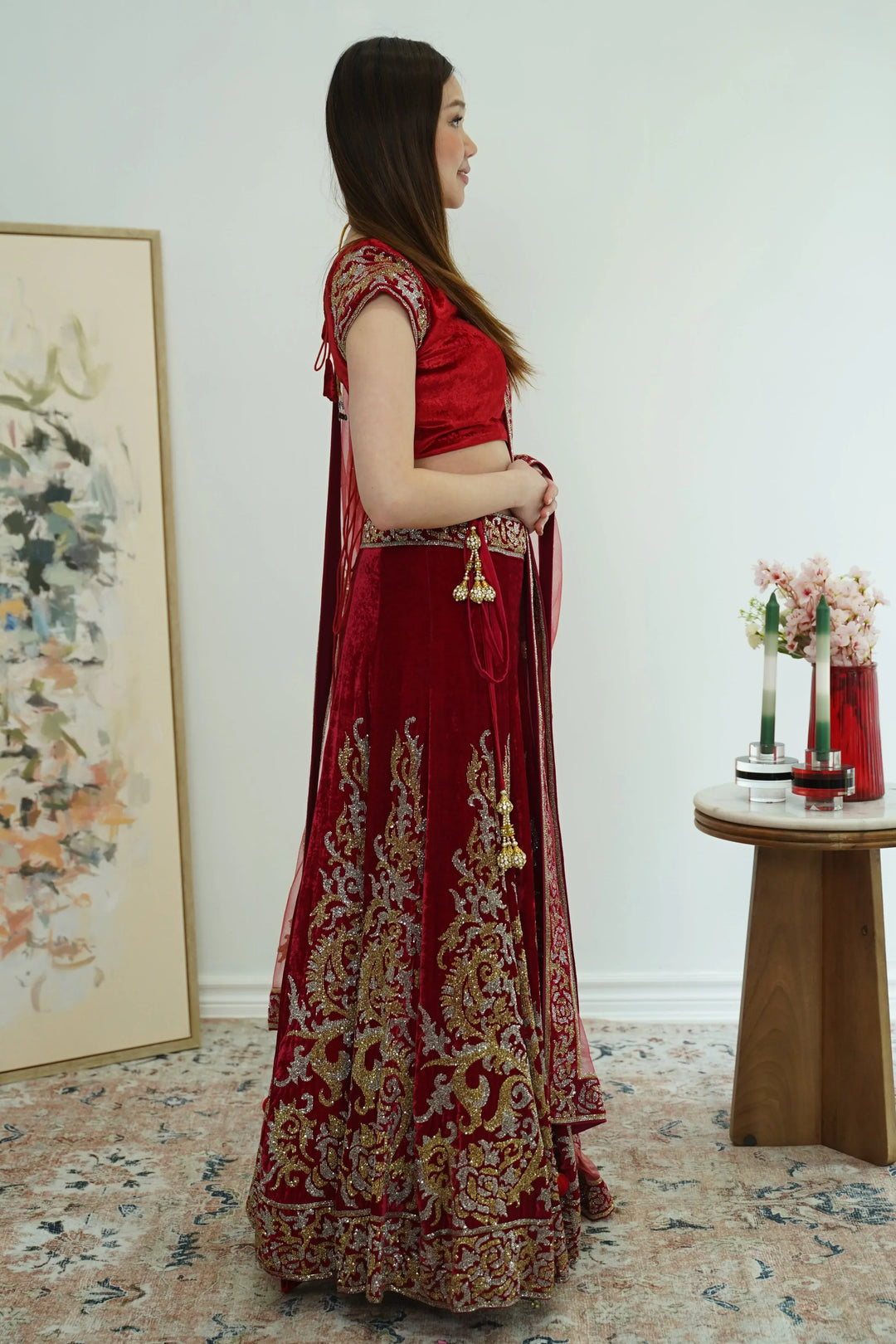 Maroon Gold Silver Lehenga (Outside Ontario) - MyEthnikRentals