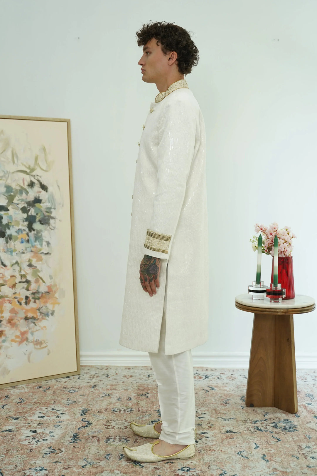 Ivory Sequin Classic Sherwani Set - MyEthnikRentals