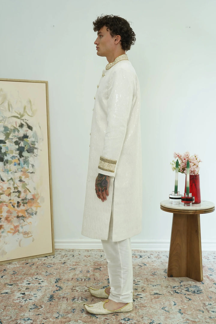 Ivory Sequin Classic Sherwani Set - MyEthnikRentals