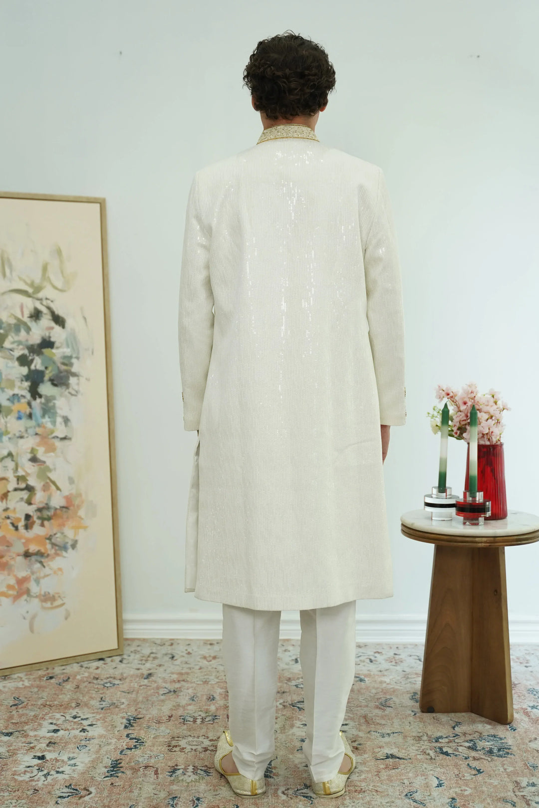 Ivory Sequin Classic Sherwani Set - MyEthnikRentals
