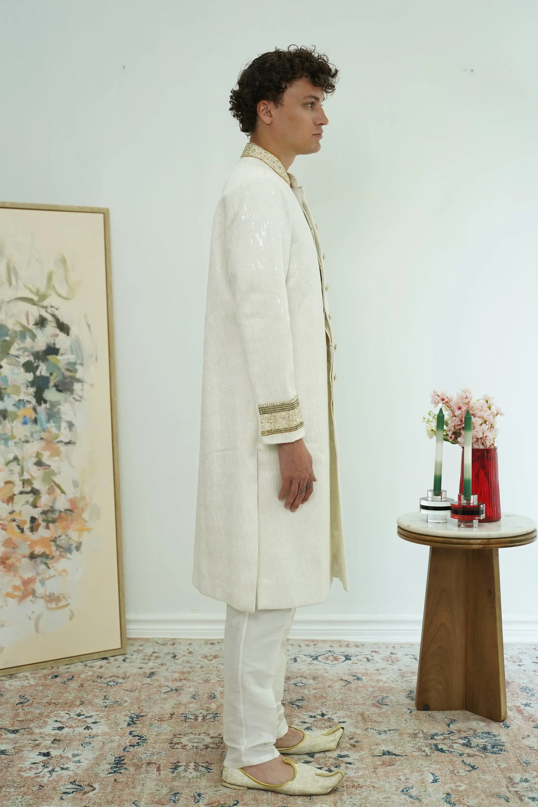 Ivory Sequin Classic Sherwani Set - MyEthnikRentals