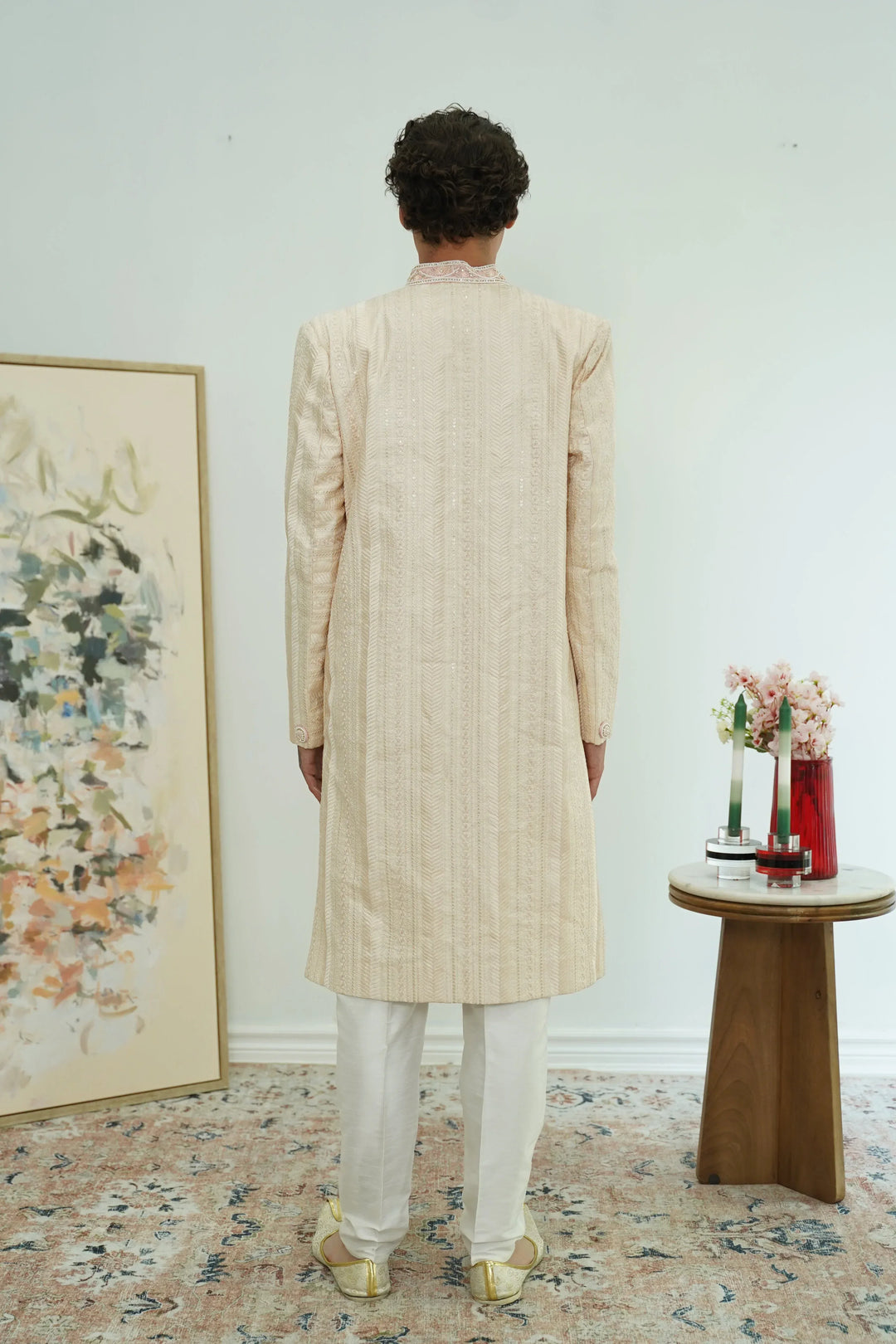 Soft pink Textured Sherwani Set - MyEthnikRentals