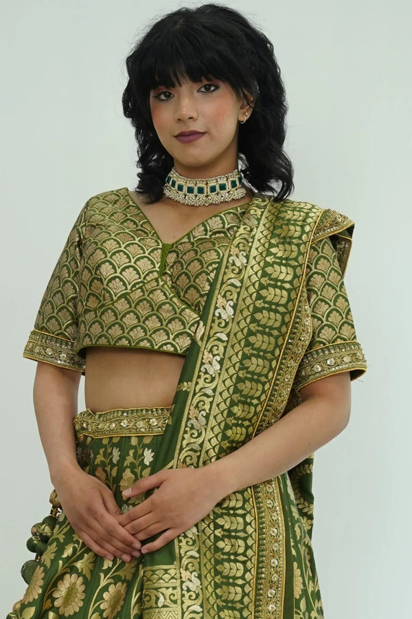 Exquisite Mehendi Banarasi Lehenga - MyEthnikRentals