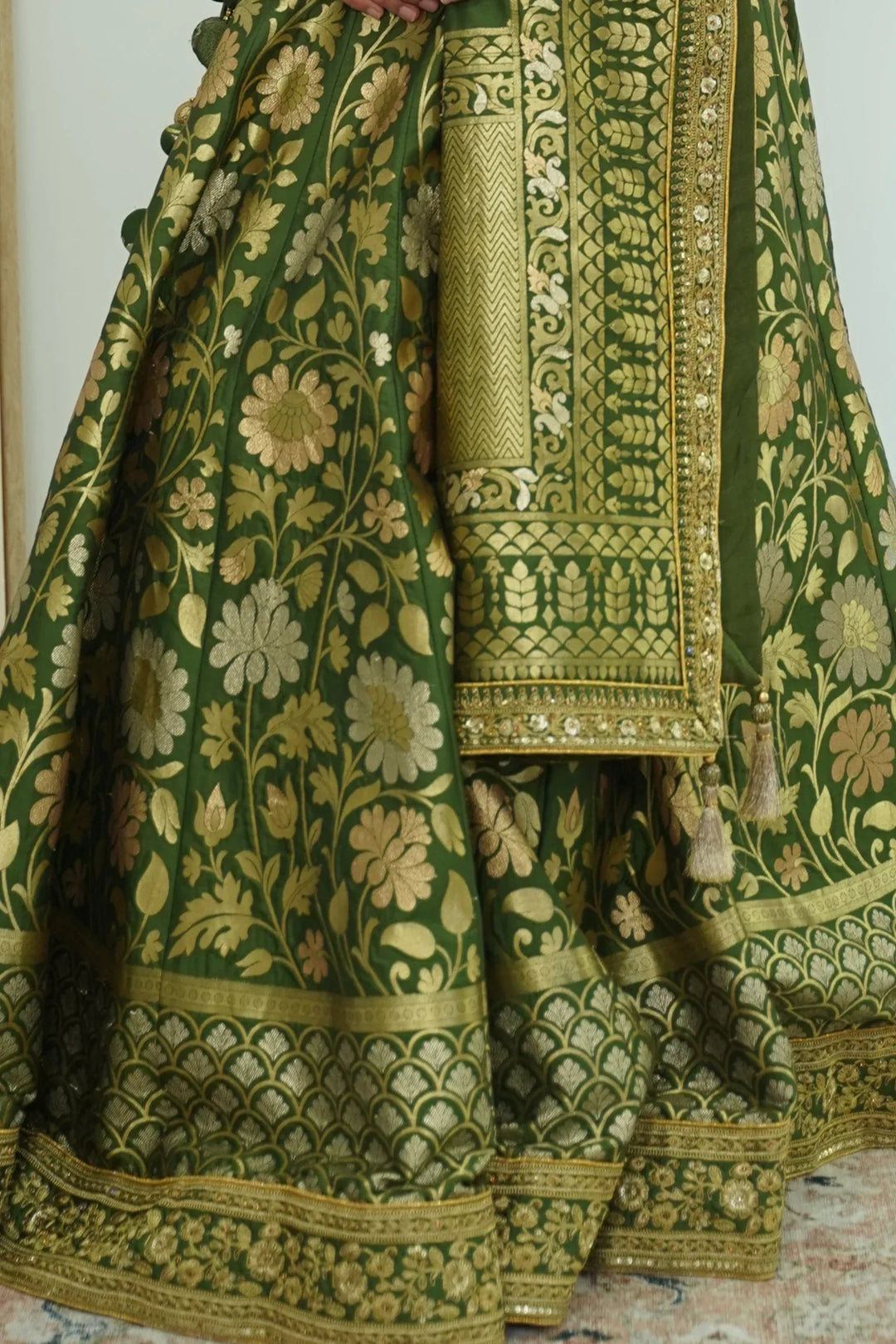 Exquisite Mehendi Banarasi Lehenga (Outside Ontario) - MyEthnikRentals