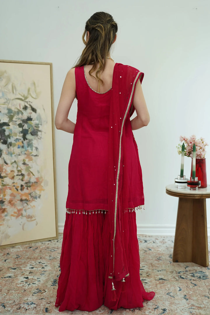 Crimson Mirrorwork Sharara Set - MyEthnikRentals