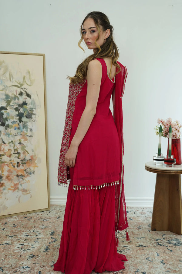 Crimson Mirrorwork Sharara Set - MyEthnikRentals