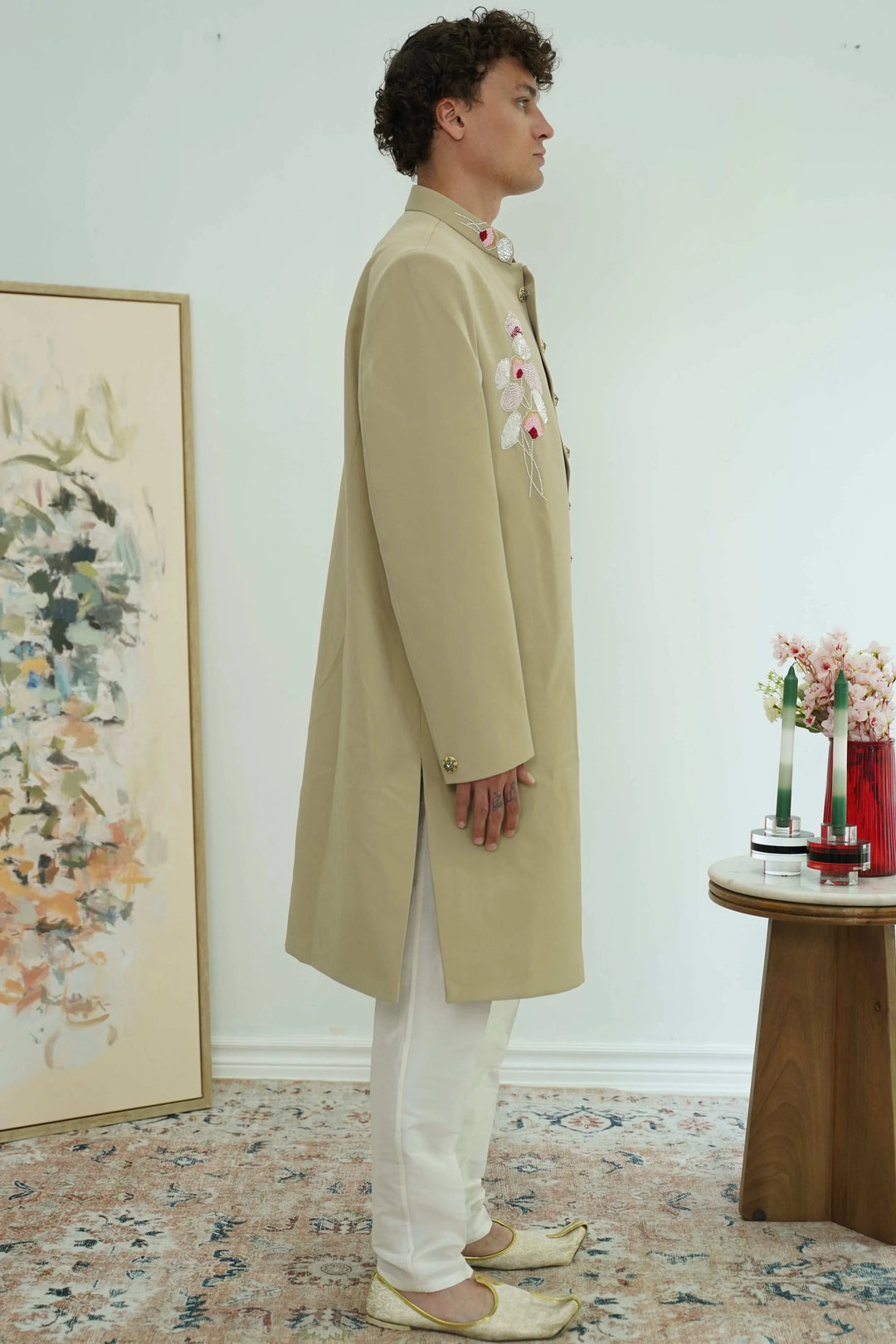 Sage Floral Embroidered Sherwani Set (Outside Ontario) - MyEthnikRentals
