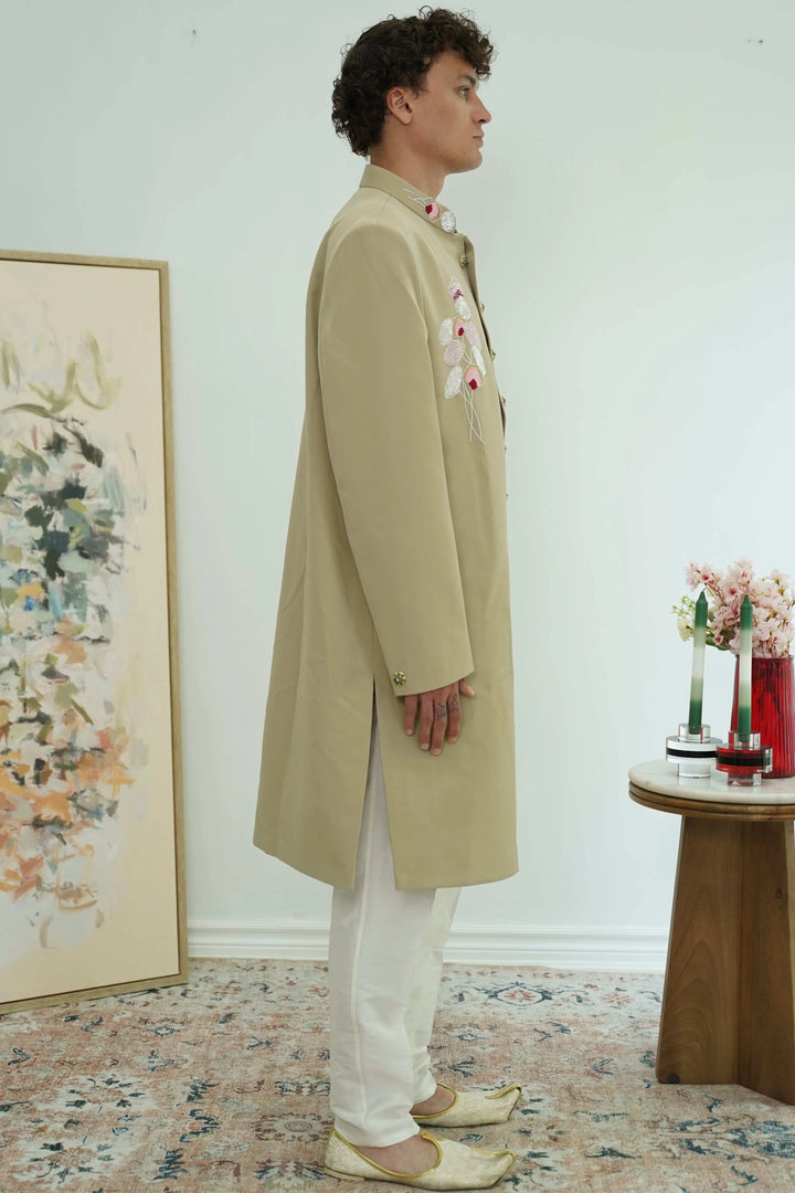 Sage Floral Embroidered Sherwani Set (Outside Ontario) - MyEthnikRentals